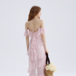 Watercolor flower path pink dress high-grade suspender skirt short skirt female summer R3422