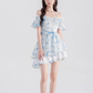 One-shoulder floral dress summer lotus leaf sleeve suspender skirt new high waist A-line skirt R4422