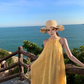 Beach dress yellow jacquard halter neck dress lazy style temperament long dress R0759