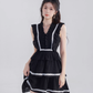 Black V-neck dress women's summer high waist princess skirt new design niche A-line short skirt R4465