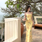 Yellow suspender dress 2025 sexy slim long skirt waist hip skirt R0582