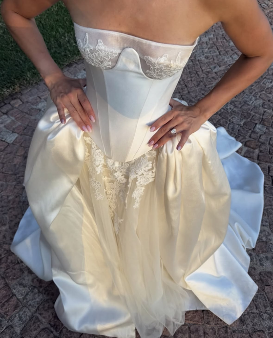 Gorgeous Silky Floral Embroidered Prom Gown Ivory Women's Maxi Birthday Dress Evening Dress RS2969