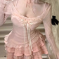 Pure desire style bow knitted blouse 2025 sweet hot girl slim cake skirt suit R1389