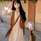 Tea break French style white beach dress waist slimming holiday long dress chiffon dress R1696