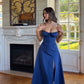 Blue suspenders low-age slim fit A-line slit long skirt homecoming dress R2474