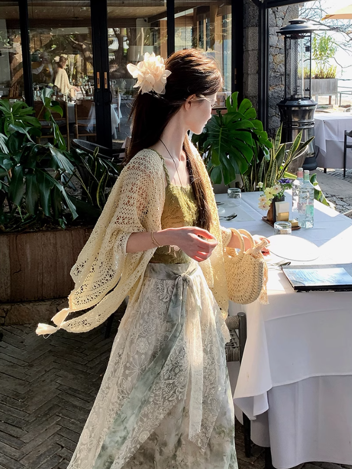 Fairy new Chinese suit butterfly embroidery sling ink dyeing skirt sweater a complete set R1747