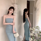 Sexy off-the-shoulder dress with elastic tube top and waist-hugging long skirt for hot girls R1507