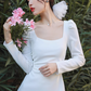 Square collar temperament waist long sleeve dress 2025a gentle long dress R1456