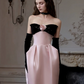 French Chic Black and Pink Prom Dress ,A-Line Strapless Applique Corset Maxi Evening Dress RS1133