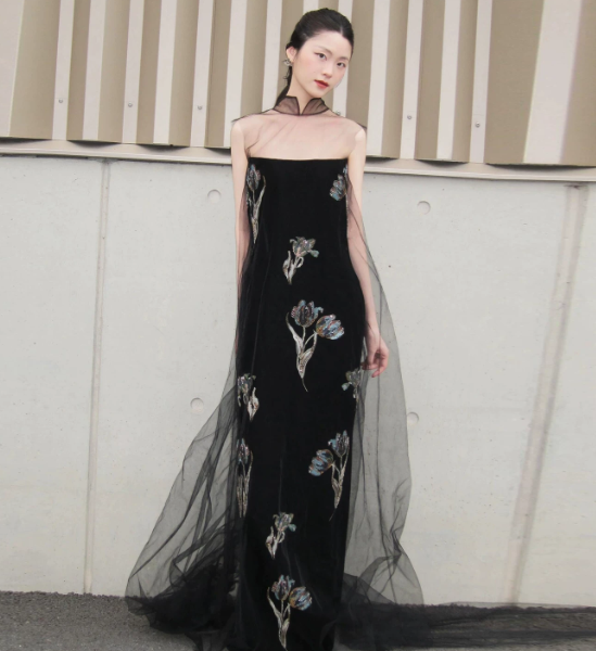 Elegant Black Prom Dress ,Sheath Strapless Floral Pattern Bodycon Maxi Evening Dress RS1134