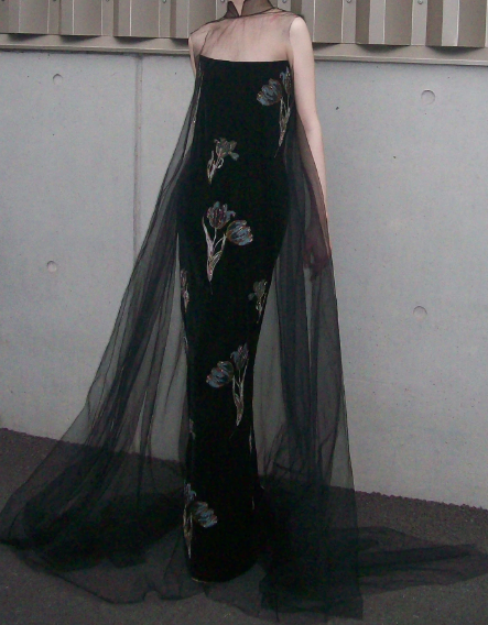 Elegant Black Prom Dress ,Sheath Strapless Floral Pattern Bodycon Maxi Evening Dress RS1134