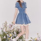 Vintage denim dress with baby doll collar, puff sleeves and waist-hugging tutu skirt R4543