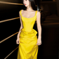 Bright Yellow Prom Dress ,Mermaid Off-the-shoulder Silky Bodycon Maxi Evening Dress RS1135