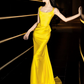 Bright Yellow Prom Dress ,Mermaid Off-the-shoulder Silky Bodycon Maxi Evening Dress RS1135