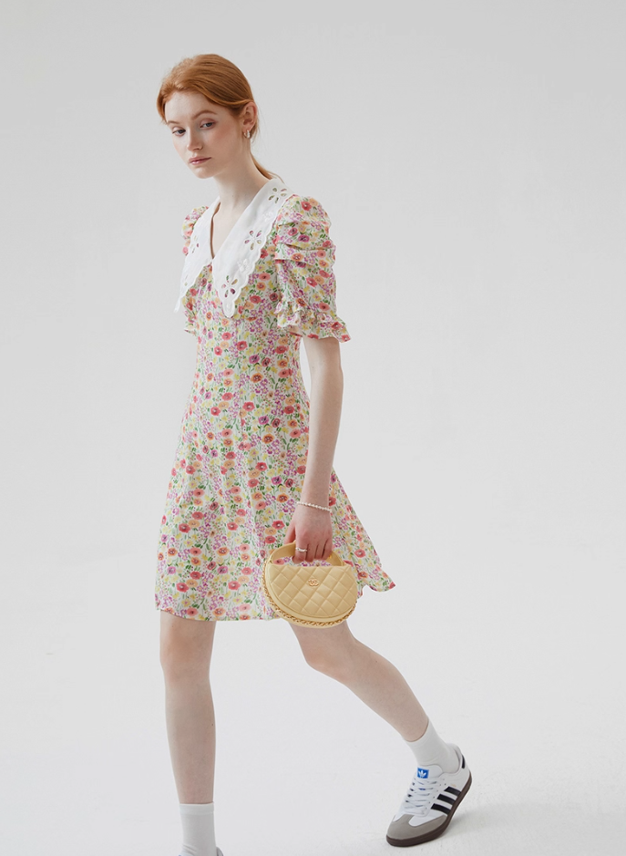 French skirt doll collar mini skirt floral skirt sweet short dress female new style R3559