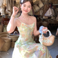 Mid-length chiffon waist-hugging sling neckline A-line dress summer French style slim temperament skirt R4737