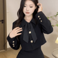 Large size French Hepburn style black short jacket rich daughter high waist A-line skirt suit R1824