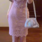 French style high-end purple lace dress sexy hot girl beautiful unique waist slim hip short skirt R0483
