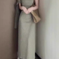 Gentle temperament gray polka dot off-shoulder dress with slim waist and hip skirt R0859