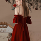 Charming Burgundy Prom Dress ,A-Line Spaghetti Straps Corset Maxi Evening Dress for Women RS900