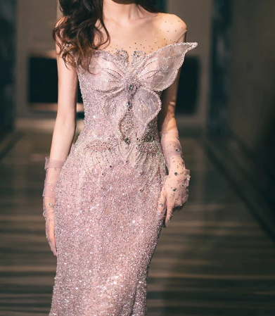 Gorgeous Pink Sequins Prom Dress ,Mermaid Strapless Glitter Bodycon Maxi Evening Dress RS1137