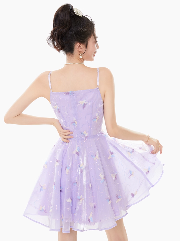 Purple fairy lace chiffon suspender dress women's summer waist mesh skirt R4181