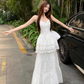 Fairy temperament unique beautiful white sling dress skirt two-piece suit R1730