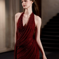 Elegant Burgundy Sequins Prom Dress ,Mermaid Halter Glitter Bodycon Maxi Evening Dress RS1138