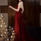 Elegant Burgundy Sequins Prom Dress ,Mermaid Halter Glitter Bodycon Maxi Evening Dress RS1138