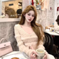 Pure desire style V-neck plush patchwork skirt 2025 hollow bow waist hip skirt R1377