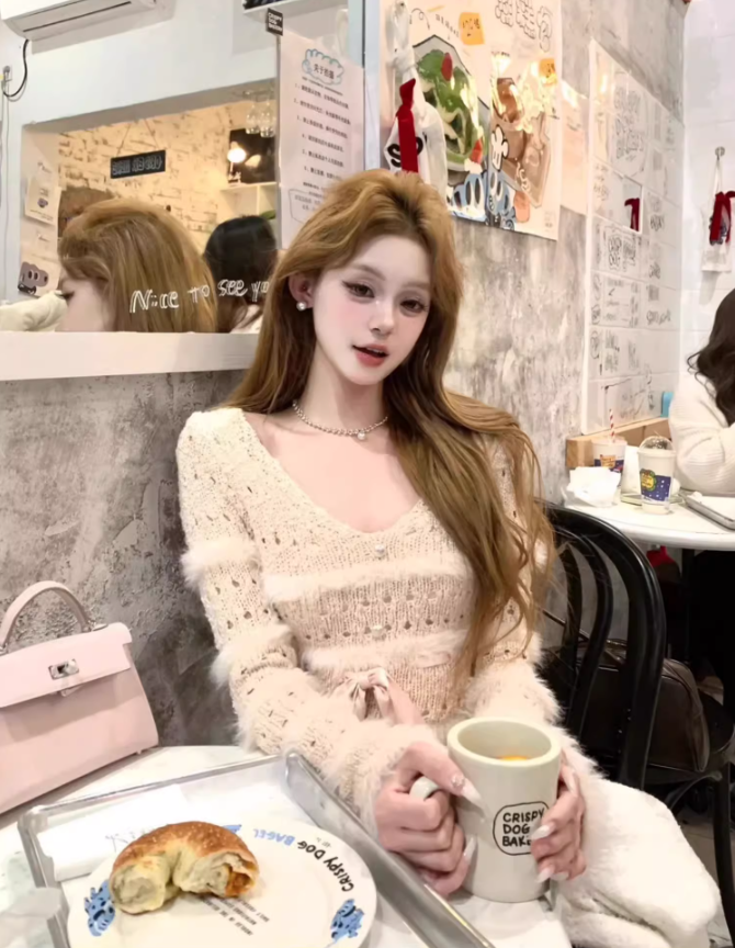 Pure desire style V-neck plush patchwork skirt 2025 hollow bow waist hip skirt R1377