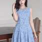 Blue heavy diamond crocheted hollow sleeveless Chanel style short dress R4077