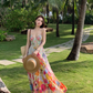 Beautiful little skirt for vacation, high-end floral suspender dress, fairy temperament long skirt 2025 R0480
