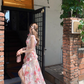 French holiday pink oil painting fairy floral long skirt female summer beautiful dress R3905