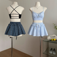 Plaid shirt jacket lace camisole top a-line skirt pants suit R2011