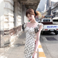 Long black and white polka dot waist suspender dress summer French retro temperament slim skirt R4739