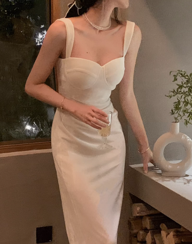 Velvet sling wine red dress retro Hong Kong style French design banquet dress R1436