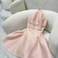 Pink suspenders waist slimming A-line short skirt homecoming dress R3402