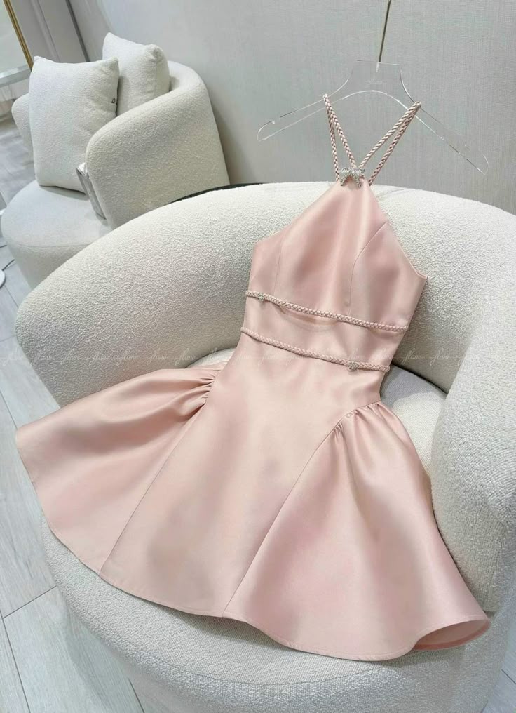 Pink suspenders waist slimming A-line short skirt homecoming dress R3402