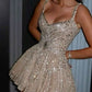 White suspender sequined low-cut A-line slim homecoming dress R2460