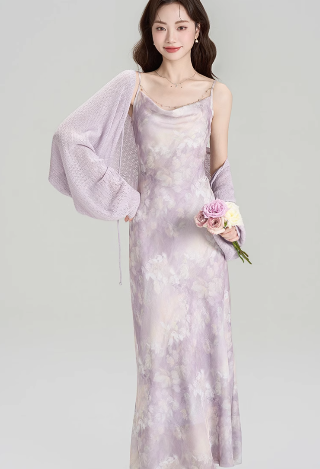 New summer French holiday style swing collar suspender dress plus cardigan shawl complete set R2404