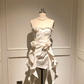 White halter neckline with pearl design, waist and irregular skirt short skirt for homecoming dress R4151