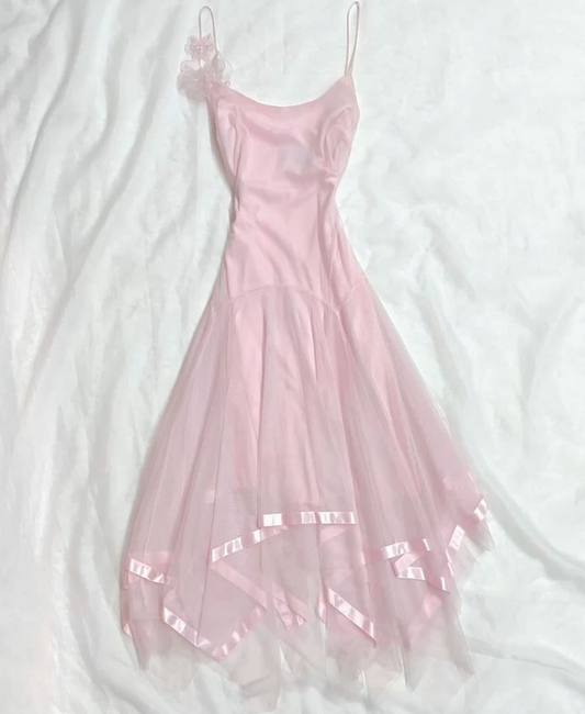 Gentle Blush Pink Prom Dress ,A-Line Spaghetti Straps Corset Maxi Summer Dress Cami Dress RS1142