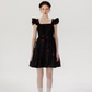 French style suspender floral skirt small flying sleeve black skirt short dress R2748