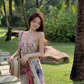 Beautiful little skirt for vacation, high-end floral suspender dress, fairy temperament long skirt 2025 R0480