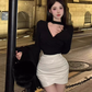 Royal sister style V-neck slim bottoming top 2025 plus size hot girl hip leather skirt suit R1033