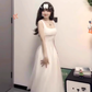 White suspender dress gentle temperament high-end dress waist A-line princess dress R0458
