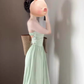 Women's mint green suspender dress holiday style waist backless temperament long dress R0465