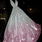 Gradient pink sequined halter-neck fitted long ball gown R6414