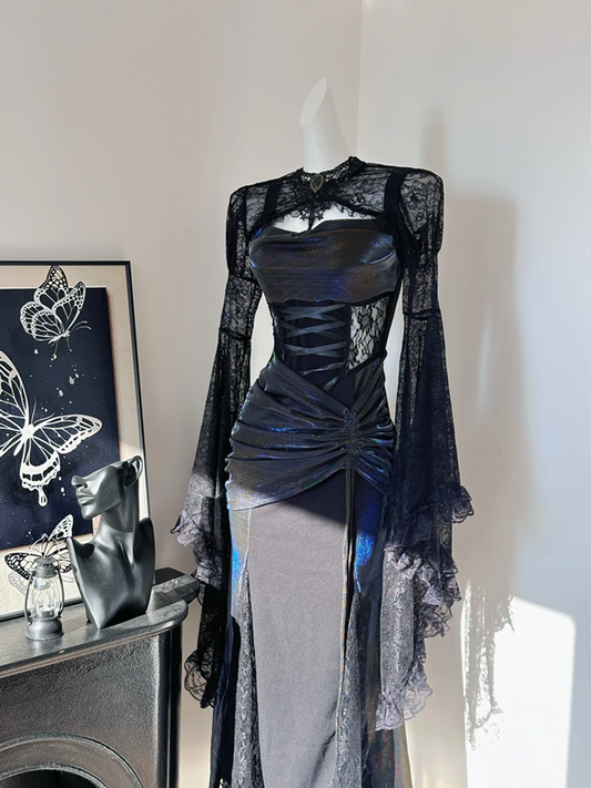 Black suspender waist slim hip maxi ball gown R6095